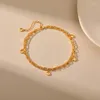 Bracelets de cheville simples, chaîne à Double maillons plaquée avec pendentif rond bohémien en or 18 carats, longueur réglable, bracelet de cheville en métal pour femmes, bijoux