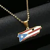 Pendant Necklaces Stainless Steel Puerto Rico Map Enamel Flag For Trendy Women Charm Jewelry