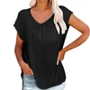 T-shirts pour femmes plissés en V Couleur de couleur décontractée en vrac à manches courtes à manches longues extra-longue superficies soyeuses tops haut pour femmes en été