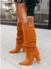 Boots Women Boots 2022 Winter New Designer Luxury Faux Suede Casual High heel Women Shoes Elegant Plus Size Lady Mid Calf Boots T230713