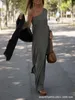 Повседневные платья 2023 Сексуальная халата с одним плечами с длинным рукавом твердые макси-плать