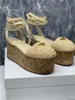 Designer Luxe Dames Monolith Slingback Espadrille Sleehak Sandalen Zilver Glanzende Open Teen Samdal Schoenen Met Doos Beste Kwaliteit