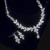 Necklace Earrings Set YYSUNNY Luxury Elegant Crystal Tree Leaf Bridal Wedding Silver Rhinestone Studs Sets For Women