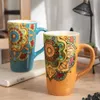 Tazze Tazza stile tradizionale Sun Flower Art Pattern Tazze in ceramica 500ml Capacità maggiore Caffè Latte Tazza da colazione Tazze regalo creative R230713