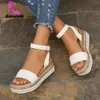 Sandale paille sandales été mode cheville boucle Peep Toe chaussures simples talons compensés casual dame Vintage Espadrille 230713