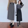 Saias Cinza Preto Midi Saia Longa Com Cinto 2023 Mulher Y2k Mulheres Elegante Moda Coreana Vestuário Verão Vintage Casual OL Senhoras