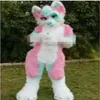 Traje Profissão feita Rosa Pêlo Longo Raposa Lobo Cão Husky Mascote Traje Fursuit Adulto Desenho Animado Festa de Natal231H