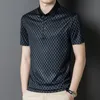 Męskie koszulki polo wysokiej jakości letnie jedwabne koszule w kratę męskie koszule w kratę styl biznesowy odzież biurowa luksusowy projektant odzież męża 230712