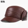 Top Caps Erkekler Orijinal Deri Şapkalar Yetişkin Kış Sıcak Beyzbol Kapağı Erkek Sıcaklık Yaşlı Açık Kulak Koruma B-8813