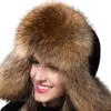 Vinter varma damer 100 Real Raccoon Fur Hat Russian Real Fur Bomber Hat med öronflikar för kvinnor Factory Expert Design Qual6937377