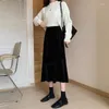 Skirts Sparkling Velvet Black Long Skirt For Women Autumn And Winter 2023 Retro Temperament High Waist Mid-length A-line