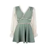 Costume da bagno da donna con scollo a V verde gonna da bagno intero Plus Size manica lunga da donna ad asciugatura rapida costume da bagno abbigliamento da spiaggia