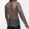 Heren Trainingspakken Mesh Lange Mouw Off Shoulder Ademend T-shirt Sense Nachtclub Kleding Glanzende Leggings