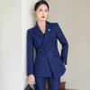 Women's Two Piece Pants Office Ladies Formal Business Work Wear Pant Suit Autumn Winter Women Black Navy Blue Dark Green 2 Set Blazer And