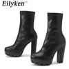 Stivali Eilyken Moda Autunno Inverno Tacchi alti Donna Stivaletti Street Style Punta tonda Tacco spesso Piattaforma gotica Scarpe nere T230713