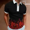 Men's Casual Shirts Men's Fashion Clothing Polo Shirt Patch Work Printed Short Sleeve T-shirt Men's Polo Top with Polo Collar Zipper Plus Size S-5XL Z230713