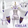 Traje de tema Re Zero Kara Hajimeru Isekai Seikatsu Emilia role-playing vem adequado para mulheres usando arnês em festas de Halloween Z2307123