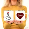 Mugs Love Heart Printed Vintage Creative Enamel Coffee Tea Cups Drinks Dessert Breakfast Milk Cup Camping Mugs Handle Drinkware Gifts R230713