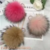 15 cm 6 grandes pompón de piel de mapache real bola encanto llavero accesorios teléfono monedero bolso puede aceptar Custom267o