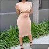 Tvådelad klänning Dam Set Vadderad O-hals Casual Linne Midi Pencil Kjol Enfärgad 2 Bodycon Klänningar Kostym 210521 Drop Delivery Ap Dhcbf