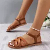 Sandals Summer Women's Flat Bottom Roman Strap with Non slip Rubber Soles Fashion Shoes FR W06 230712