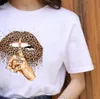 Designer Womens T-shirt Plus Size S-3xl Tops à manches courtes Leopard Lips Print Neck Vêtements d'été Femme T-shirt