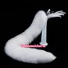 70cm 27 5 - Réel Véritable Fourrure De Renard Blanc Queue Plug Métal Inoxydable Anal Butt Plug Insert Sexy Bouchon Cosplay Toy328h