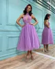 Fashion Lavender Prom Dresses Beads Collar Sequins Beading Evening Gowns Pleats Tea Length Formal Red Carpet Special Occasion Party dress