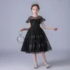 Vestidos de niña, encaje negro, vestido de verano para niñas, cuentas, elegante flor, princesa, desfile Formal de boda, vestido de fiesta de graduación para niños