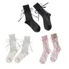 Femmes Chaussettes Arcs Cravate Bas Ballet Style Court Solide Couleur Mode Creux Respirant Chaussette Pour L'été Porter