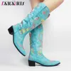 Buty marka Halloween kobiety Mid Calf Boots Chunky Heels Plus Size Classic Retro Vintage Cowboy Cowgirl Boots Autumn Winter Buty Woman T230713