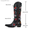 Buty cowgirls kowbojowe serce kwiatowe butów środkowych cielęcy kobiety ułożone w stosy kobiety haft haftowania jeździąc zachodnie buty buty duży rozmiar 46 t230713