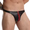 Underbyxor sexiga herrar underkläder trosor dragkedja gay slip mens trosor svart faux läderbulge påse heta underbyxor låg midja nya manliga thongs j230713