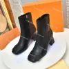 Designer Laarzen SHAKE Booties Dames Enkellaarsjes Cowboy Martin Vierkante Dikke Hoge Hakken Echt Leer Elegante Twist Booties Gedrukte Mid Hak Laars