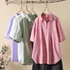 여성용 블라우스 플러스 사이즈 크기 상판 대형 셔츠 여성 여름 일본 일본 스타일 흰색 자주색 핑크 솔리드 코튼 의류 한국 세련