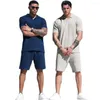 Herrespår 2023 Leisure Sweat Suit Men Polo Shirt Short Pants Set Lapel Solid Color Casual Tops Byxor Tvådelar Malekläder