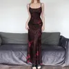 Casual Dresses Elegant Spaghetti Strap Floral Print Ruched Boho Maxi Dress Women 2023 Summer Back Split Sleeveless Beach Long Festival