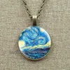 Van Gogh Art Oil Målningar Halsband Konst Glass Cabochon smycken Starry Night Sky Sunflower Pendant Women Lover Girl Gifts L230704