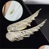 Alfileres Broches Rhinestone Crystal Angel Wings Broche Traje Mujer High-End Niche Design Pin Glitter Feather Collar Moda Ropa De Dhixj