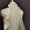 Bijoux de cheveux de mariage Belle fleur dentelle voile de mariage 3 mètres 1 couche doux tulle cathédrale ivoire voile de mariée avec peigne accessoires de mariage 230713