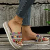 Slipper Single Band Vacation Color Block Outdoor Straw Slippers 2023 Sexiga Mature Shoes Ladies Open Toe Female 230713