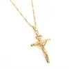 Pendant Necklaces Gold Color Cross Crucifix Women Men Necklace Jesus Christian Catholic Jewelry