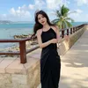 Casual Dresses Summer Black Maxi Satin Wrap Dress Women 2023 Long Elegant Slim Bodycon Formal Halter For Wedding Guest Birthday Prom