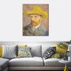 Impressionista su tela Autoritratto con cappello di paglia Vincent Van Gogh Dipinto a olio fatto a mano Repliche Modern Hotel Room Decor