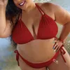 Kadın Mayo Kadınlar Artı Boyut Bandaj Bikini Set Katı Yastıklı Sütyen Bölünmüş Büyük Vücut Mayo Beachwear Brezilya Bikinis #A