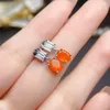 Stud Earrings Opal Rare Mexican Fire Natural Orange Red Solid 925 Sterling Silver Women's Studs