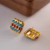 Stud Style français rétro métal émail tissé motif boucles d'oreilles coeur carré en forme de bijoux cadeaux 230712