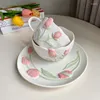 Plates Three-dimensional Relief Tulip Hand-painted Ceramic And Bowls European Classical Fruit Salad Bowl Afternoon Tea Tableware