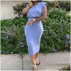 Tvådelad klänning Dam Set Vadderad O-hals Casual Linne Midi Pencil Kjol Enfärgad 2 Bodycon Klänningar Kostym 210521 Drop Delivery Ap Dhcbf