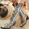 Boots BONJOMARISA Women's Western Cowboy Boots Cowgirl Mid Calf Boots Classic Retro Embroidered Slip On Chunky Casual Shoes Woman T230713